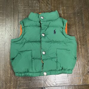 Vintage Polo Ralph Lauren Toddler Down Puffer Vest Size 18 Months Green Orange
